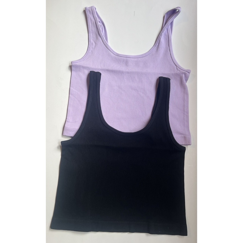 OQQ Purple Black Crop Tank Top Lot of 2 Size Large New with Tags